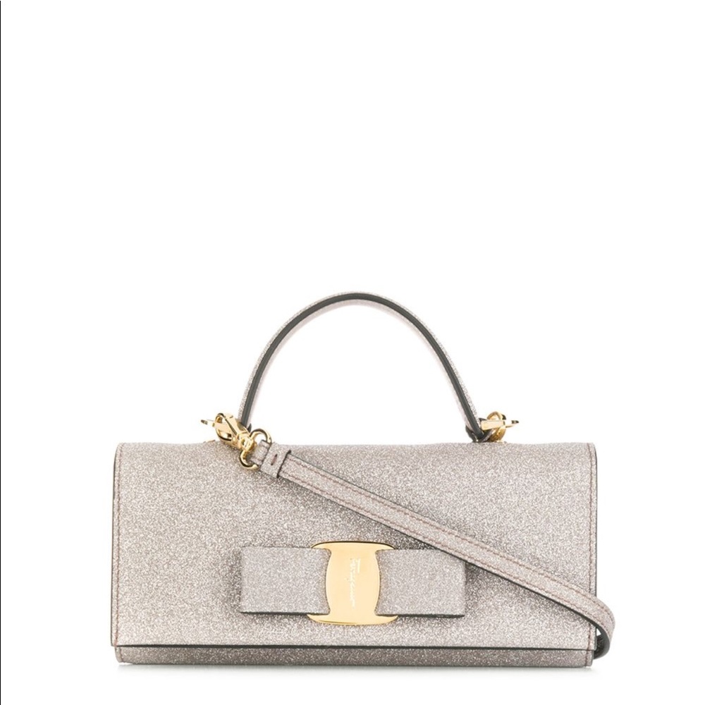 SALVATORE FERRAGAMO Vara bow glitter wallet clutch